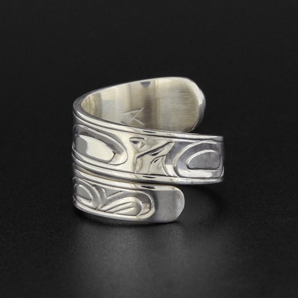 Wolf - Silver Wrap Ring with Moonstone