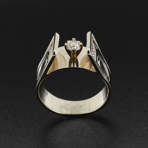 Eagle and Wolf - 14k White Gold Engagement Ring
