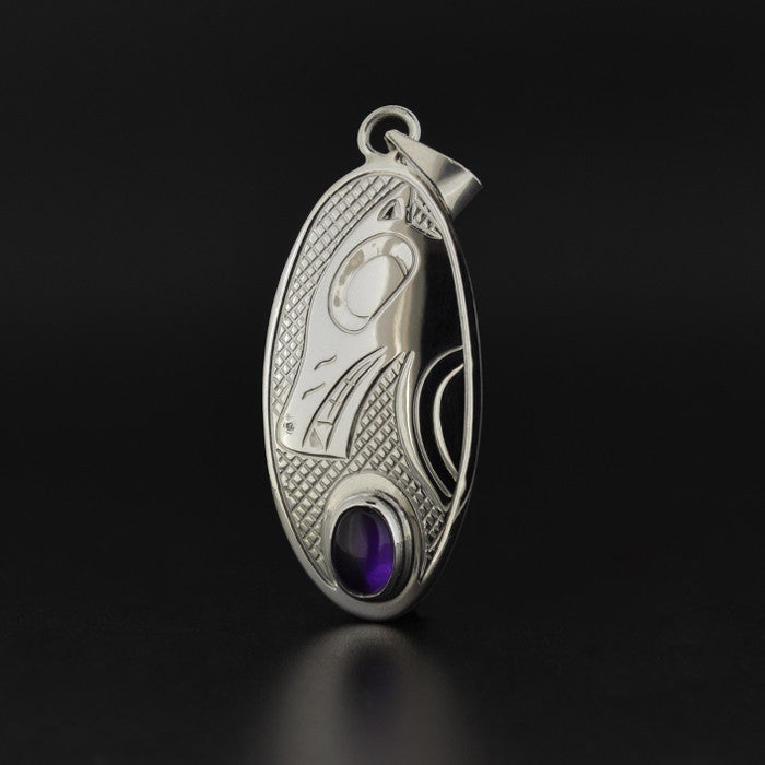 Wolf - Silver Pendant with Amethyst