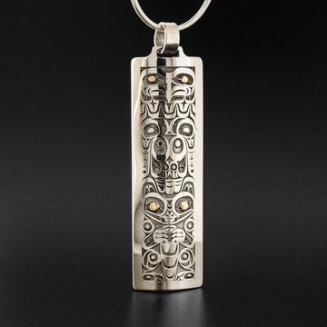 Eagle and Wolf - Silver Pendant with 14k Gold Overlay