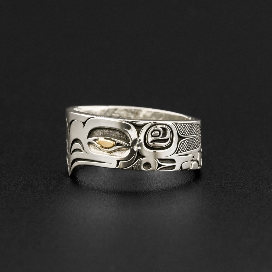 Eagle - Silver Ring with 14k Gold