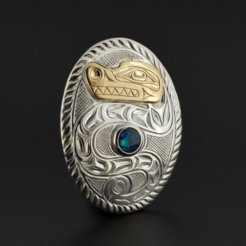 Lightning Snake - Silver Pendant with 14k Gold and Abalone