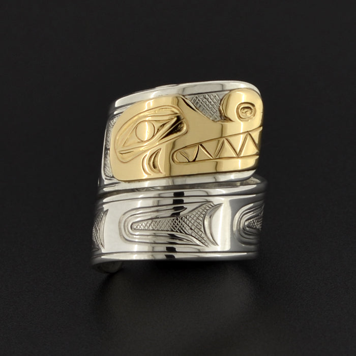 Lightning Snake - Silver Ring with 14k Gold
