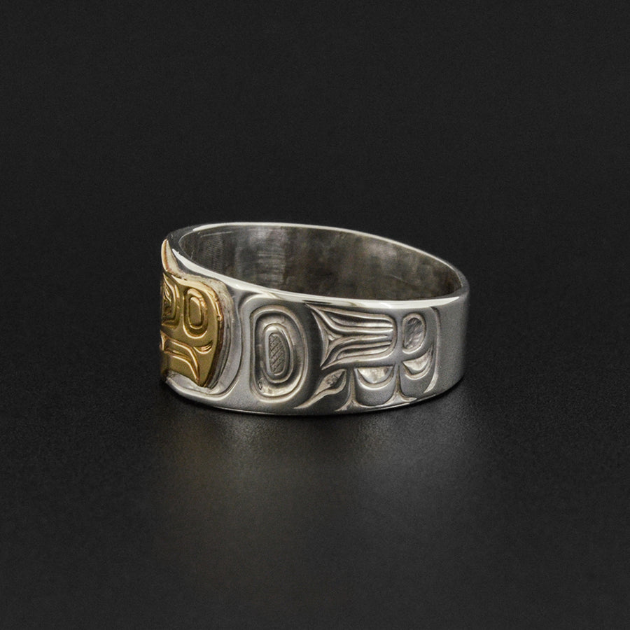 Eagle - Silver Ring with 14k Gold