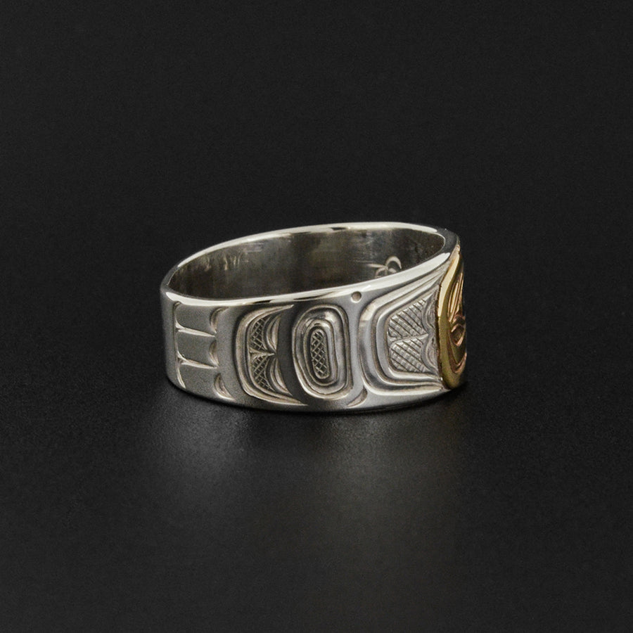 Eagle - Silver Ring with 14k Gold