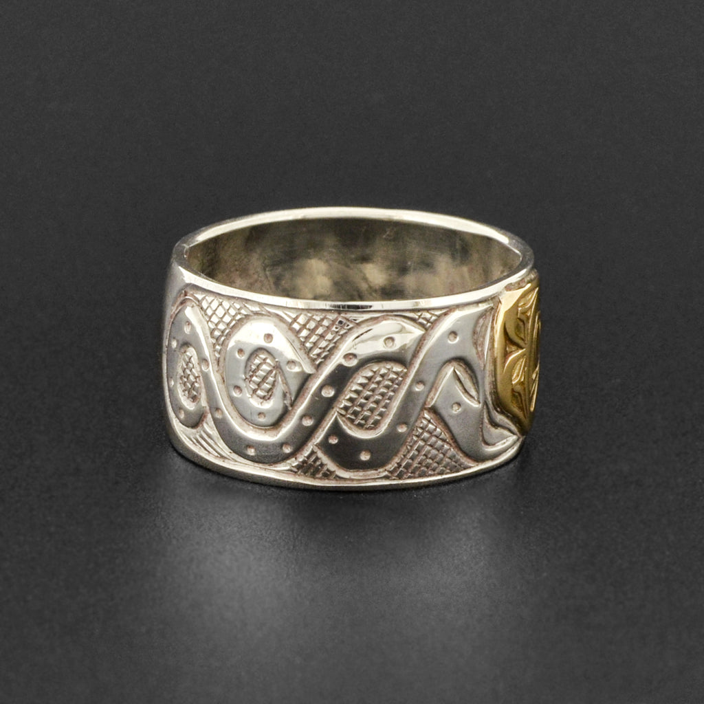 Octopus - Silver Ring with 14k Gold