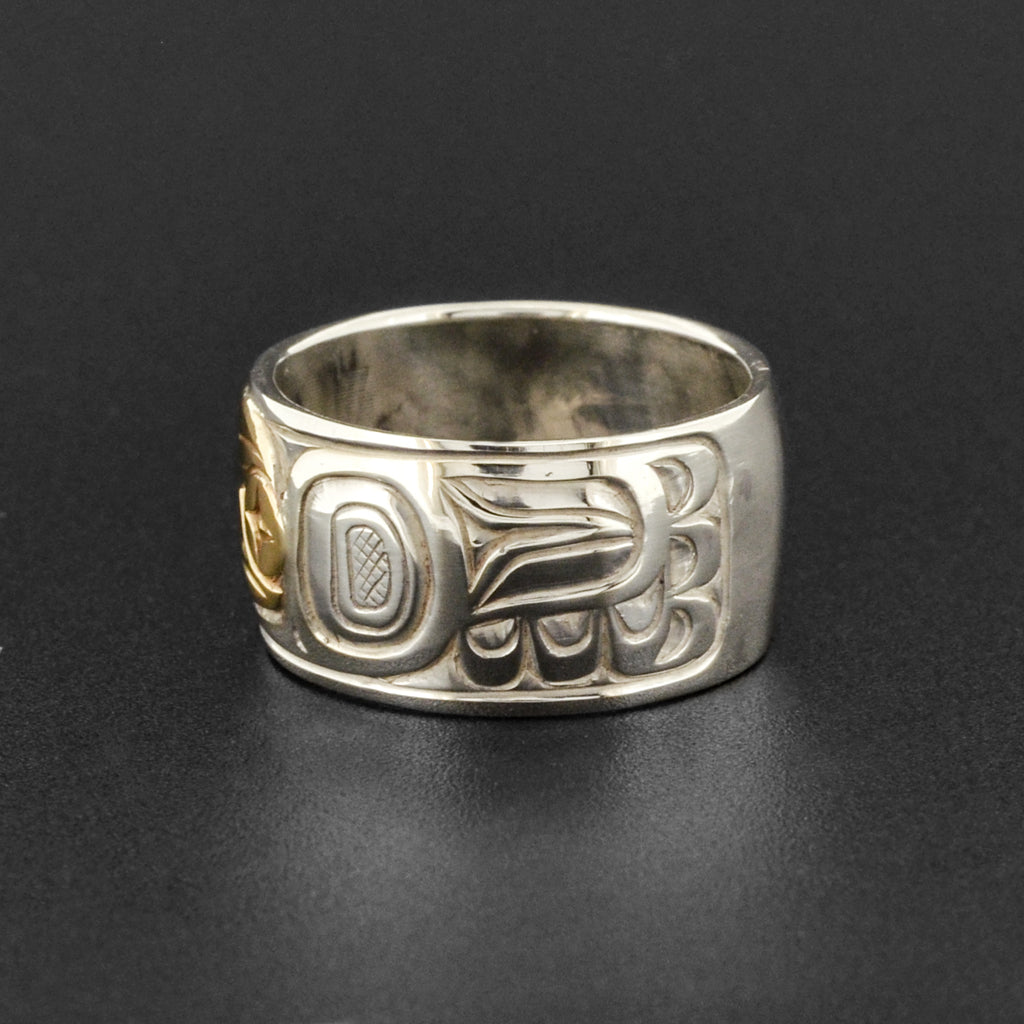 Raven and Light - Silver Ring with 14k Gold