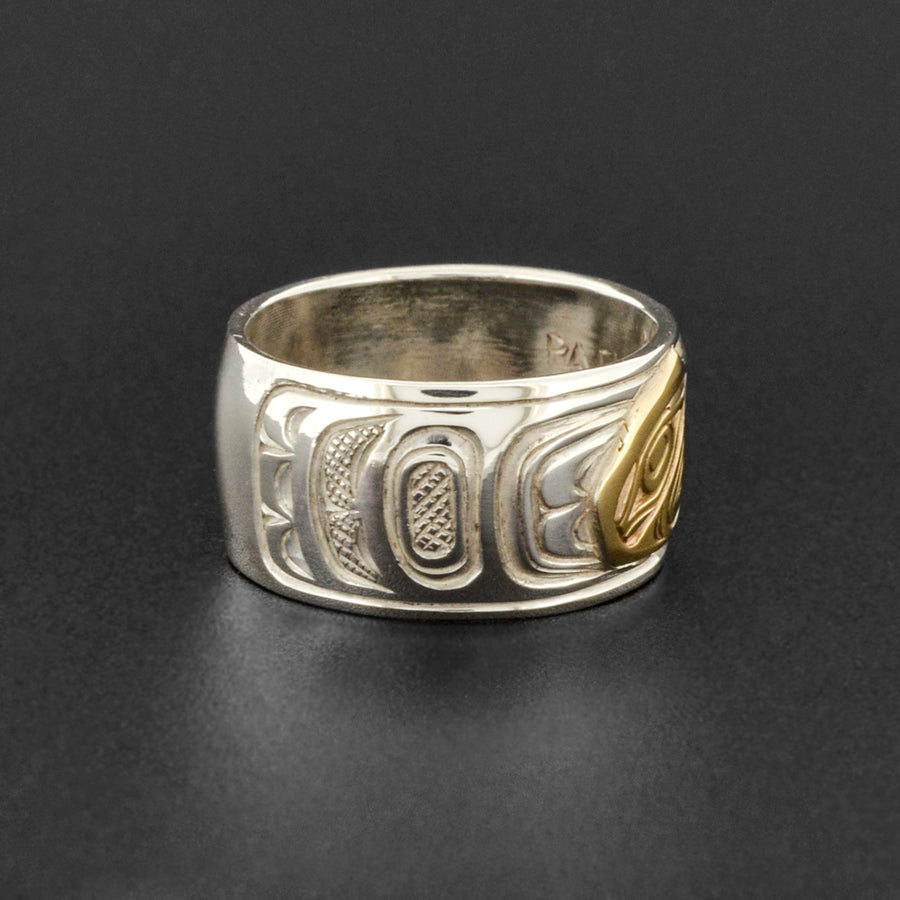 Raven and Light - Silver Ring with 14k Gold
