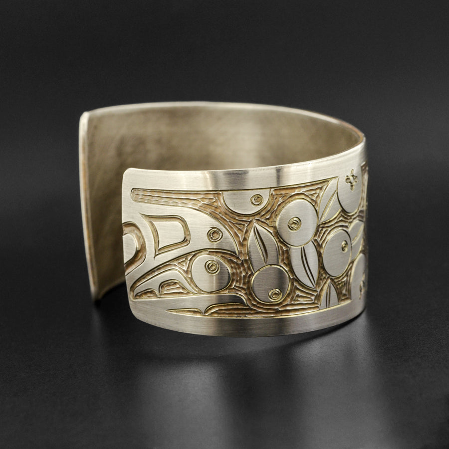 Raven Eating Blueberries - Silver Bracelet