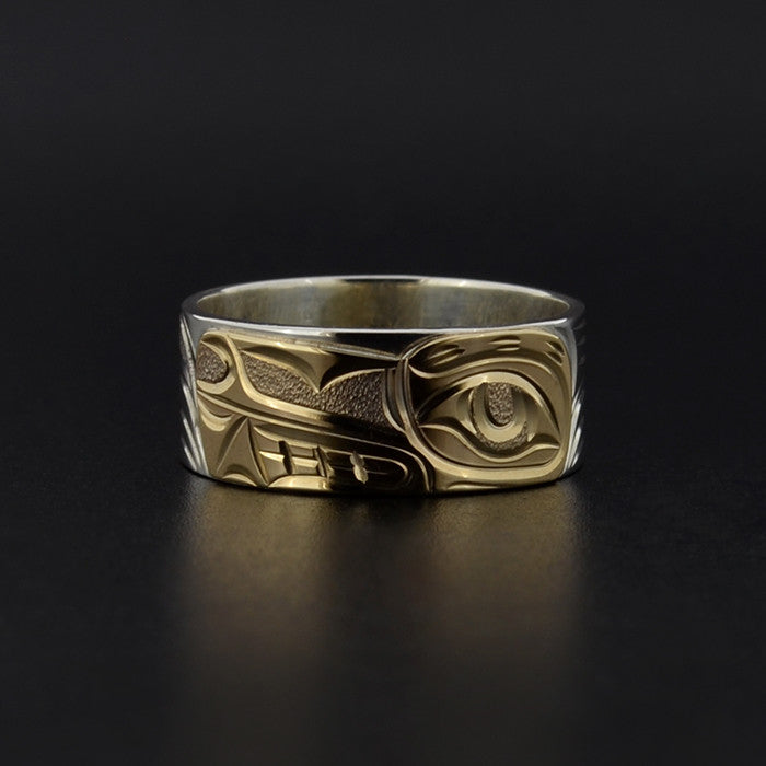 Wolf - Silver Ring with 14k Yellow Gold