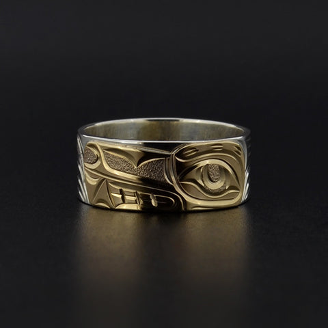 Wolf - Silver Ring with 14k Yellow Gold