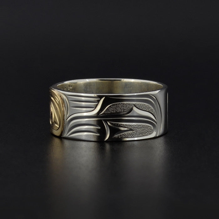 Wolf - Silver Ring with 14k Yellow Gold