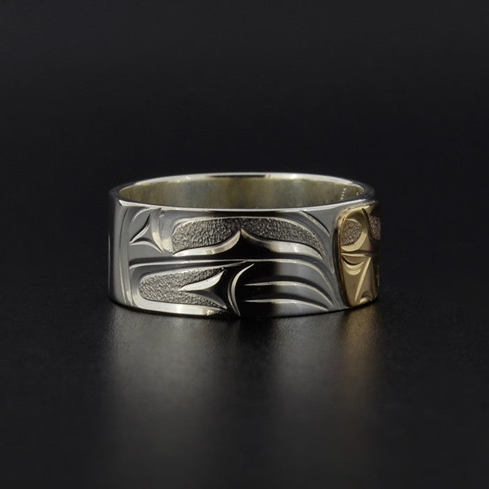 Wolf - Silver Ring with 14k Yellow Gold