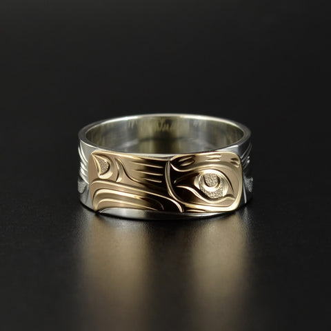 Eagle - Silver Ring with 14k Yellow Gold