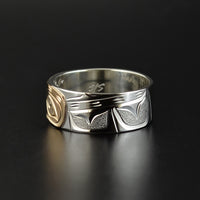 Eagle - Silver Ring with 14k Yellow Gold