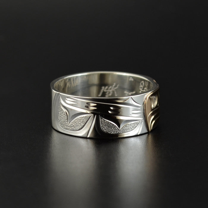 Eagle - Silver Ring with 14k Yellow Gold