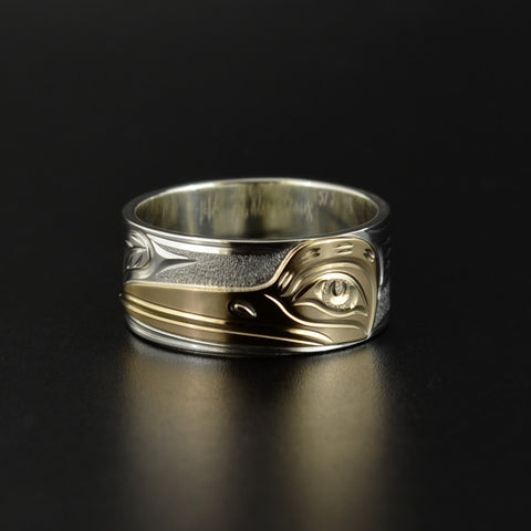Hummingbird - Silver Ring with 14k Yellow Gold