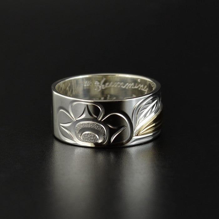 Hummingbird - Silver Ring with 14k Yellow Gold
