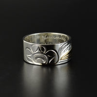Hummingbird - Silver Ring with 14k Yellow Gold