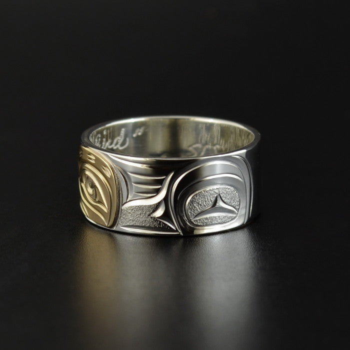 Hummingbird - Silver Ring with 14k Yellow Gold