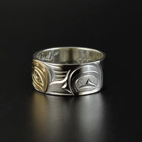 Hummingbird - Silver Ring with 14k Yellow Gold