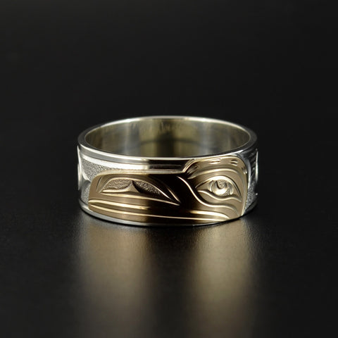 Raven - Silver Ring with 14k Yellow Gold