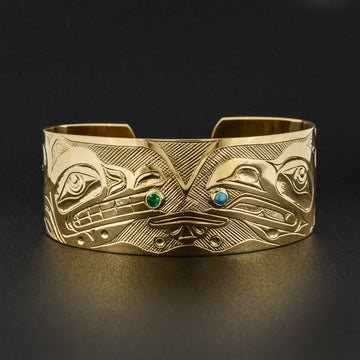 Wolf and Raven - 14k Gold Bracelet