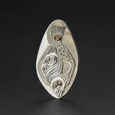 Halibut - Silver Pendant with 14k Gold
