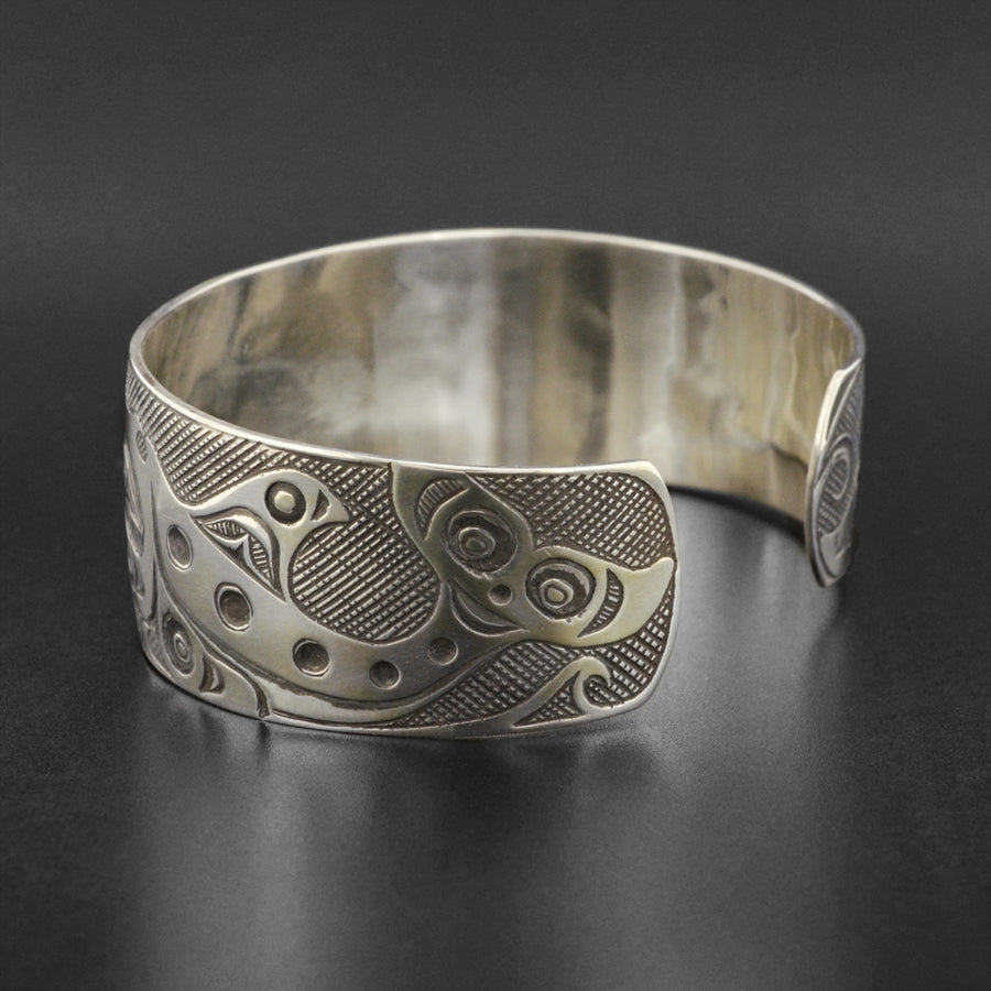Killerwhales and Moon - Silver Bracelet with 14k Gold