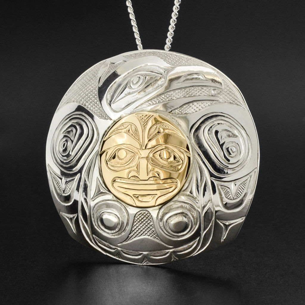 Raven Sun - Silver Pendant with 14k Gold