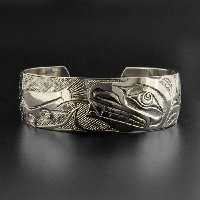 Bear and Salmon - Silver Bracelet