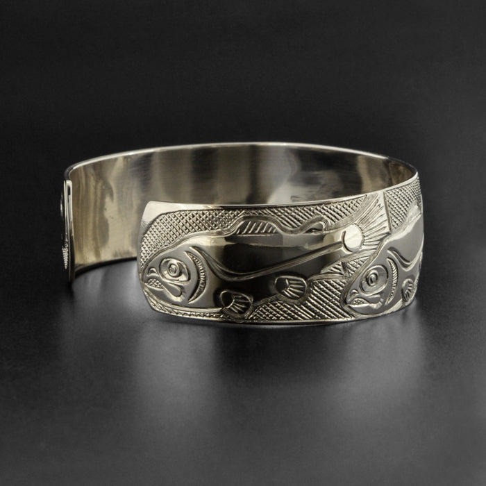 Bear and Salmon - Silver Bracelet