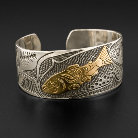 Salmon - Silver Bracelet with 14k Gold Overlay