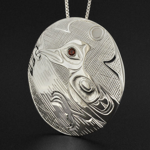 Woodpecker - Silver Pendant with Garnet