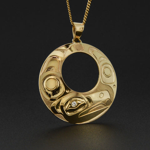 Raven - 14k Gold Pendant with Diamond