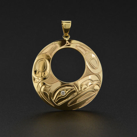 Raven and Light - 14k Gold Pendant with Diamond