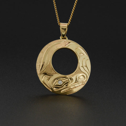 Wolf - 14k Gold Pendant with Diamond