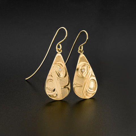 Hummingbird - 14k Gold Earrings with Diamond