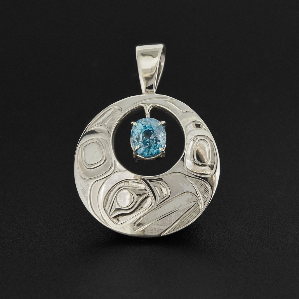 Eagle - Silver Pendant with Cambodian Blue Zircon