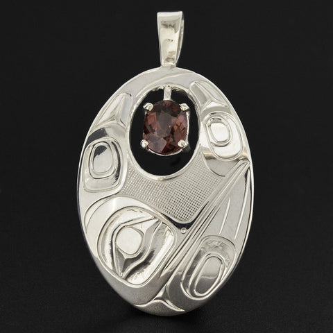 Hummingbird - Silver Pendant with Garnet