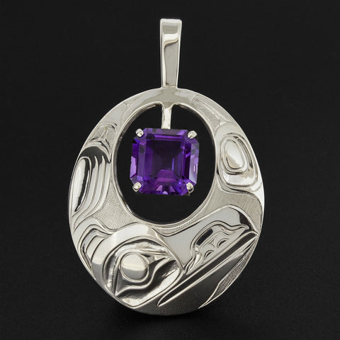 Raven - Silver Pendant with Amethyst