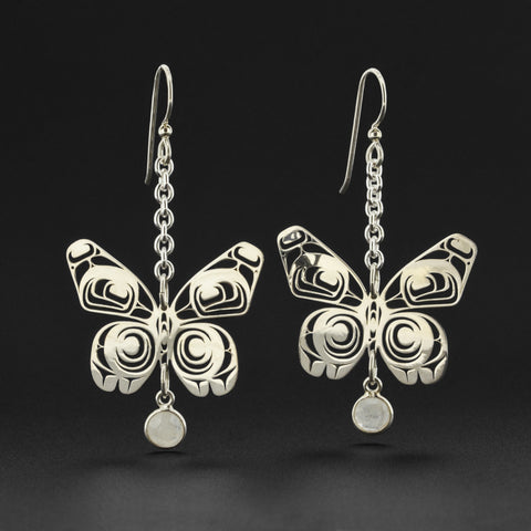Butterfly - Silver Earrings with Moonstone