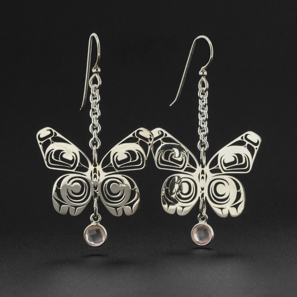 Butterfly - Silver Earrings with Rose Quartz