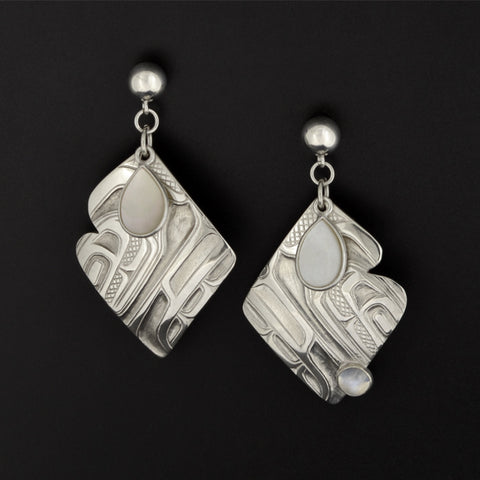 Cloud - Silver Earrings with Mother of Pearl and Moonstone