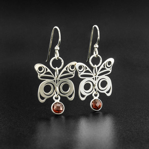 Butterfly - Silver Earrings with Garnet