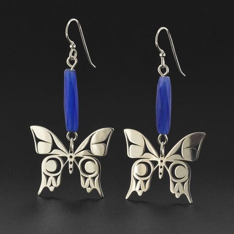 Butterfly - Silver Earrings with Trade Beads