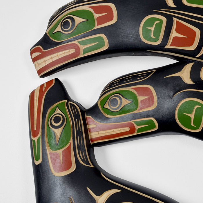 Orcas, Seals and Salmon - Yellow Cedar Panel