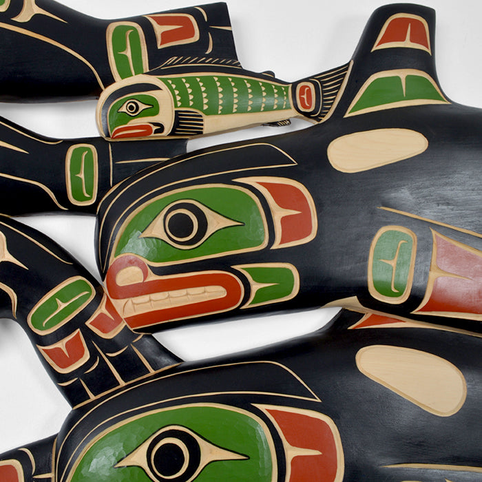 Orcas, Seals and Salmon - Yellow Cedar Panel