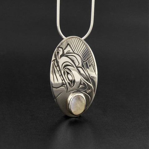 Wolf - Silver Pendant with Moonstone