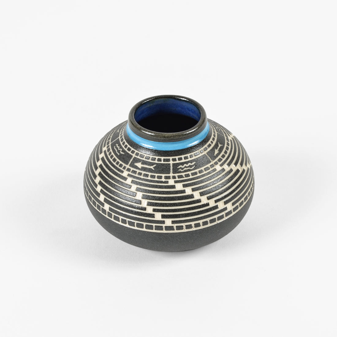 Fishing - Hand Carved Ceramic Vase